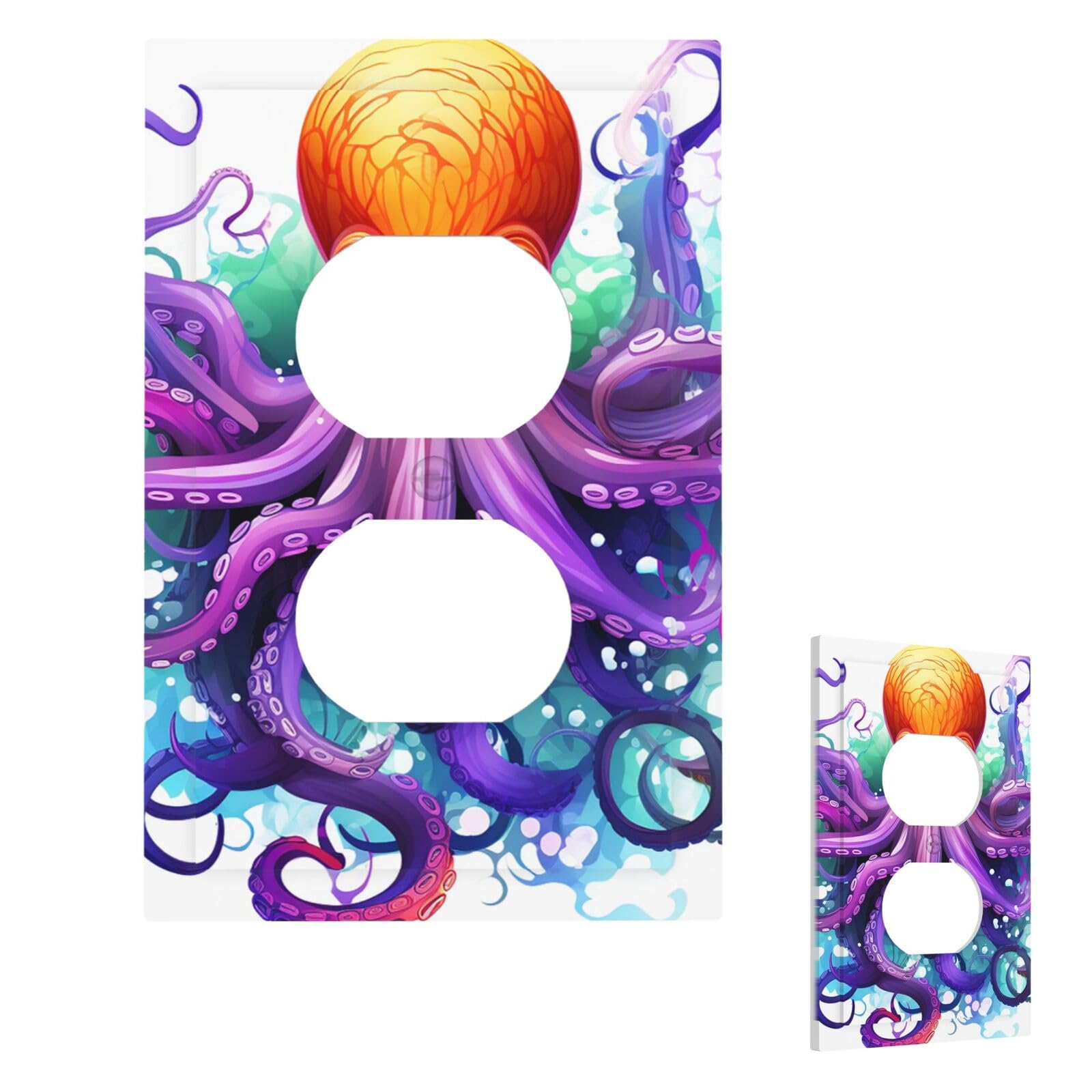 Colorful Octopus Wall Plate Cover Duplex, Modern Decorative Light Switch Cover Unbreakable Receptacle Outlet Covers for Living Room Bedroom Decor