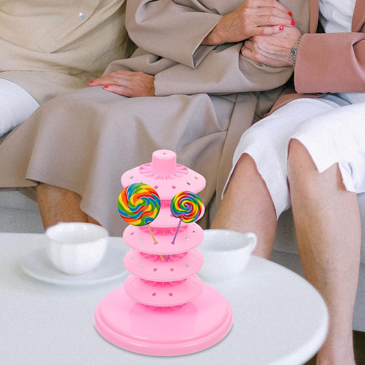 Multi-Layer Adjustable Cake Pops Stand 5-Tier Plastic Lollipop Display Rack Candy Holder for Party and Buffet Table – Pink