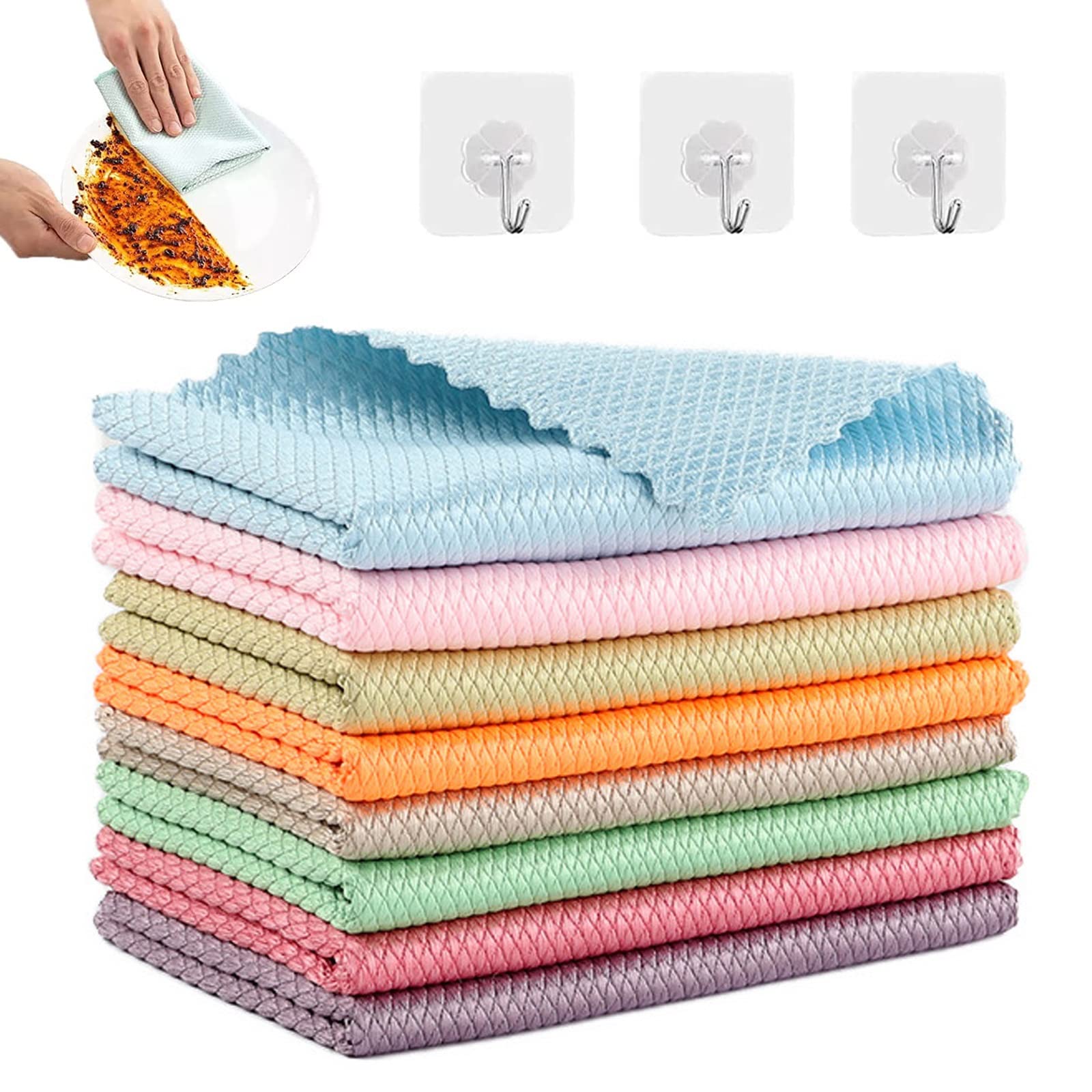 Shiny Wipes Cleaning Cloths,Streak Free Miracle Cleaning Cloths,Reusable Lint Free Fish Scale Cloth,Microfiber Glass Cleaning Cloths for Washing Glass, Mirrors, Dishes ( Color : 5pcs , Size : 11.81*11