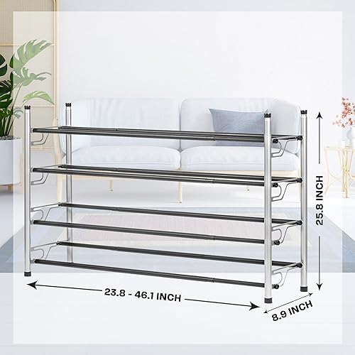 Miniatura 3 de Zapatero largo de 4 niveles para armario y dormitorio, estante ancho de metal resistente para almacenamiento de zapatos, organizador de zapatos de