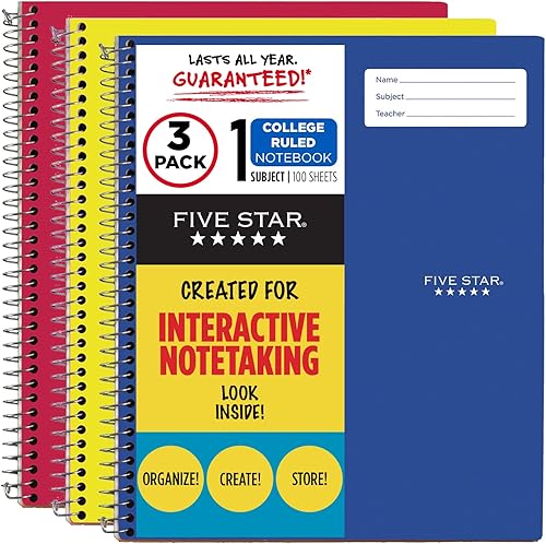 Miniatura 9 de Five Star Cuaderno interactivo, 1 asignatura, cuadernos espirales con regla universitaria, 100 hojas, 11" x 8-12", paquete de 12 (38587)