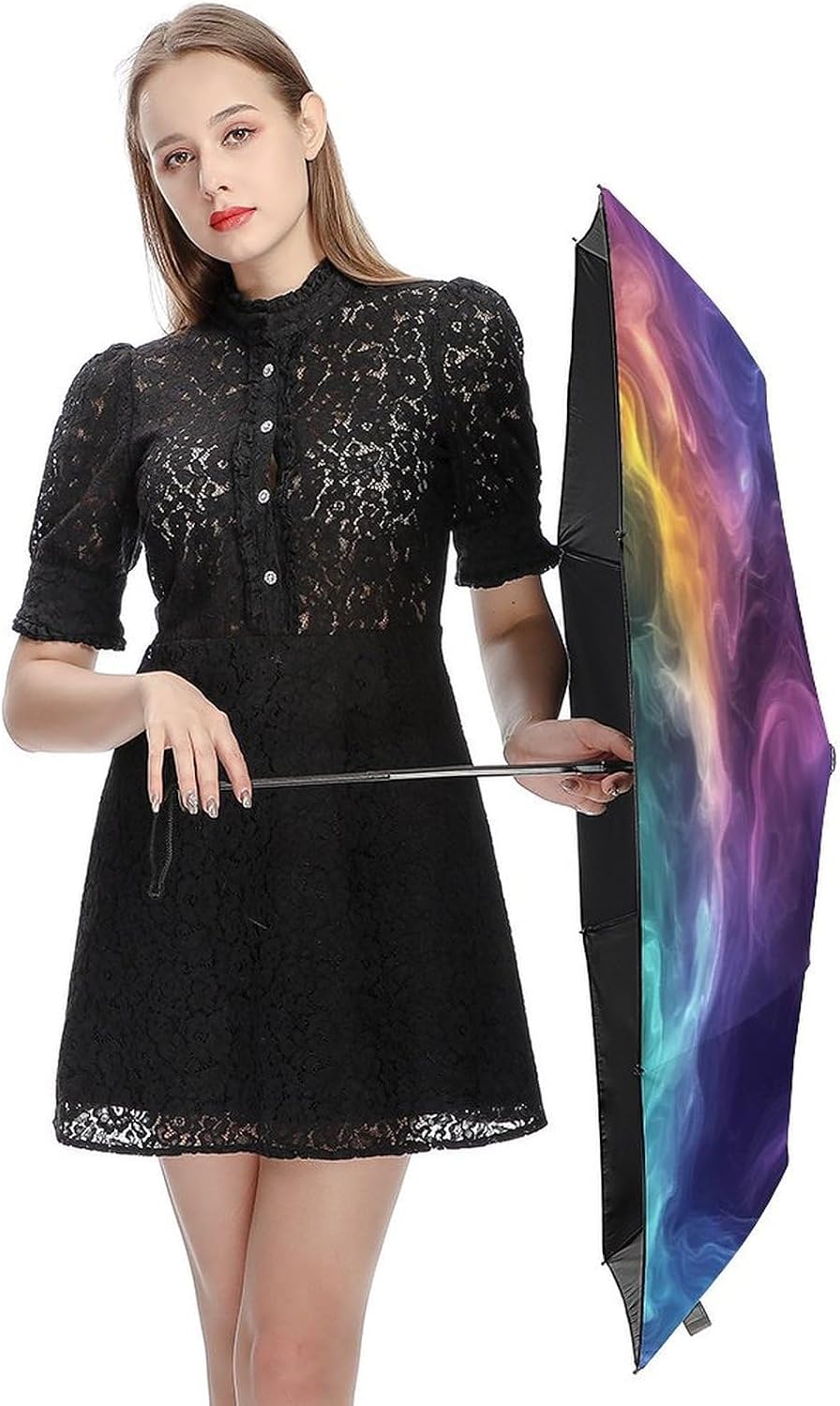 Neon Rainbow Smokes Clouds Travel 3 Folding Umbrella Windproof Rain Sun Manual Opening And Closing Umbrellas