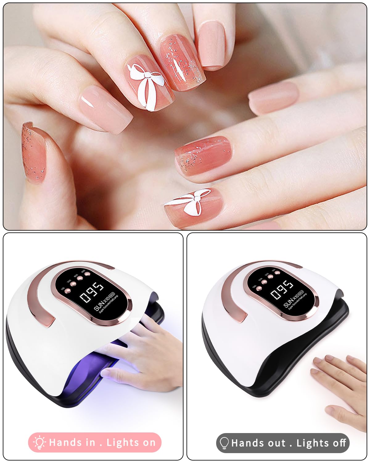 220W LED Nail Polish UV Lamp, Professional LED UV Nail Polish Dryer | With 60 Lamp Beads, 10/30/60/99S Fast Drying, For All Gels, Automatic Nail Polish Machine (rose)
