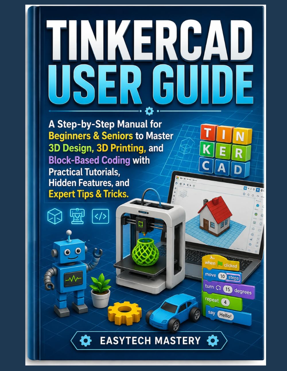 Tinkercad User Guide: A Step-By-Step Manual for Beginners & Seniors to Master 3D Design, 3D Printing, and Block-Based Coding with Practical Tutorials, Hidden Features, and Expert Tips & Tricks.