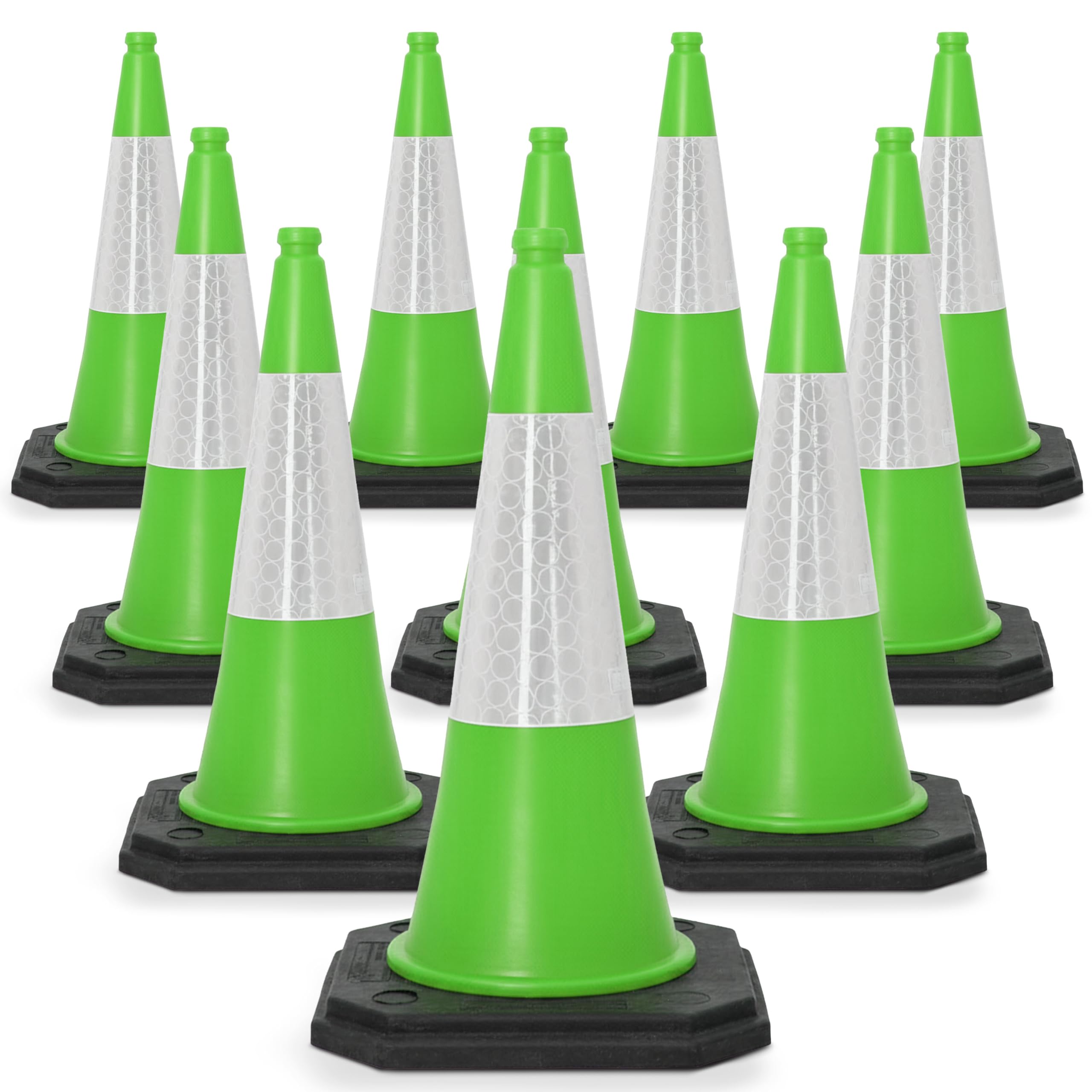 Street Solutions UK Green Traffic Cones 750mm Pack of 10 - Heavy Duty Road Cones Large, Wind Resistant High Reflectivity No Parking Cones