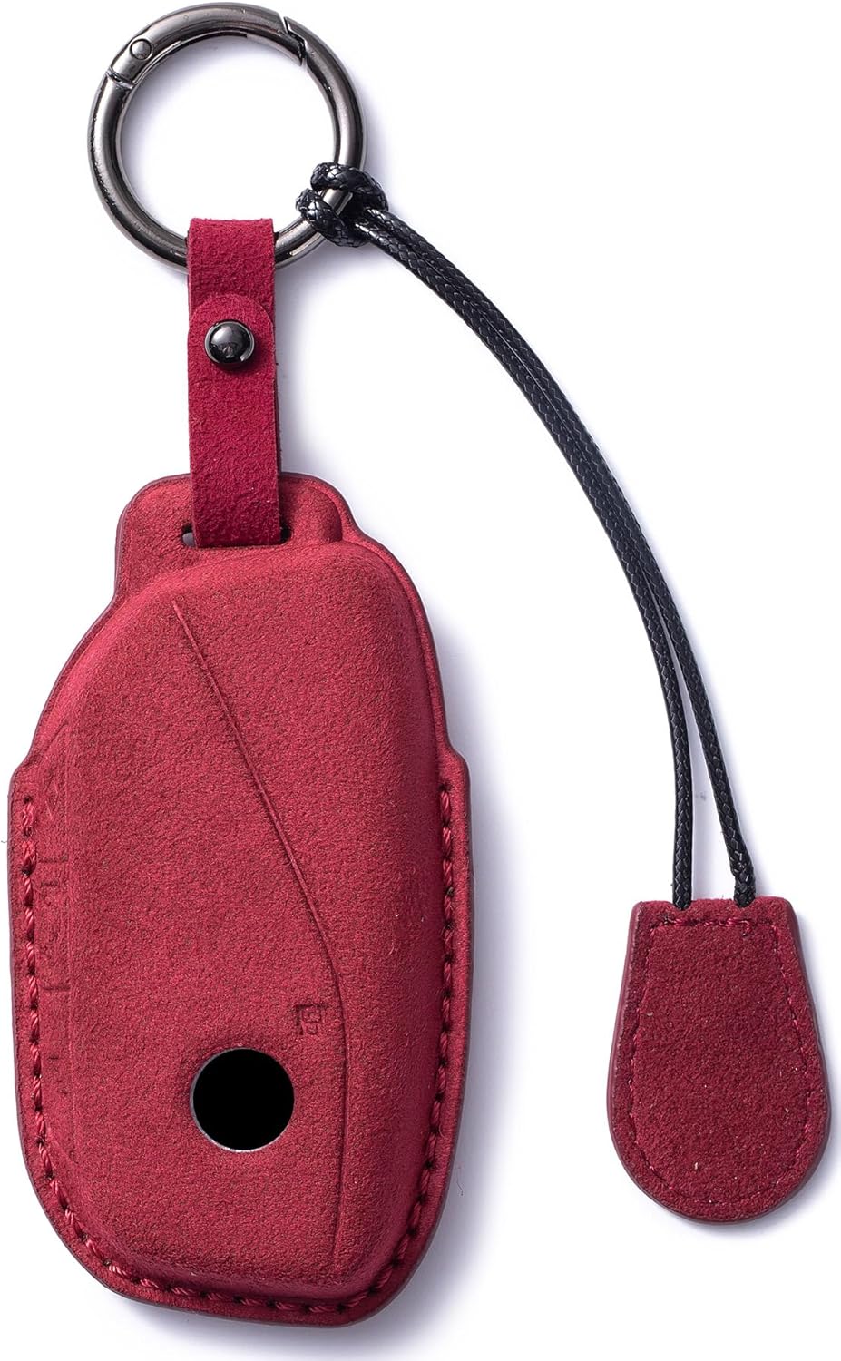 for BMW Key Fob Cover Suede Leather with Keychain Compatible with BMW 2023 2024 New 5/7 Series 740i 760i X1 X5 X6 X7 XM IX IX3 I5 I7 etc Smart Remote Red
