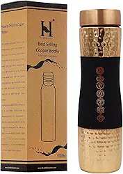 Garrafa de água de cobre puro, boca larga, capacidade de 1000 ml (33,81 US Fl Oz) para benefícios de saúde Ayurveda (7 chakras)