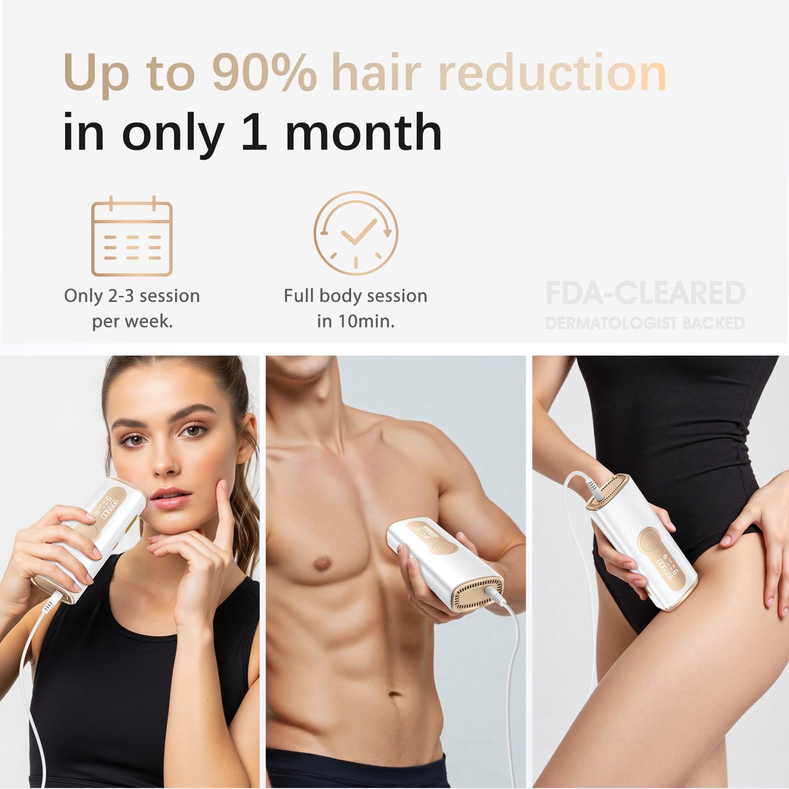 IPL Laser Hair Removal Device for Women & Men - Safe At-Home 45°F Ice-Cooling Contact for Painless & Long-Lasting Results, 86% Less Hair In 3 Weeks for Full Body & Face, White