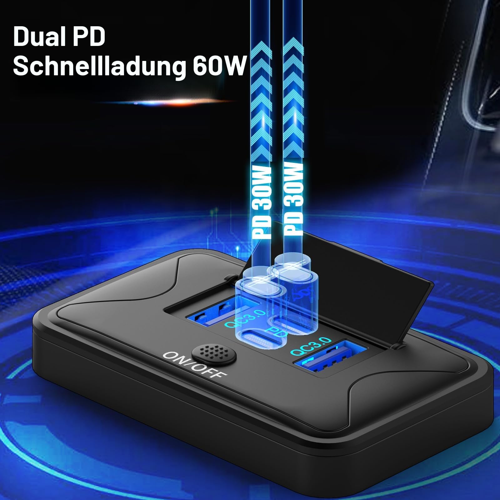 78W 4 Port 12V USB Steckdose Wandmontage, Dual 36W PD & Dual 18W QC3.0 Leichtgewichtige Aufputzmontage Ladesteckdosenleiste mit Tastschalter für Bus Wohnmobil LKW Marine Golf Cart