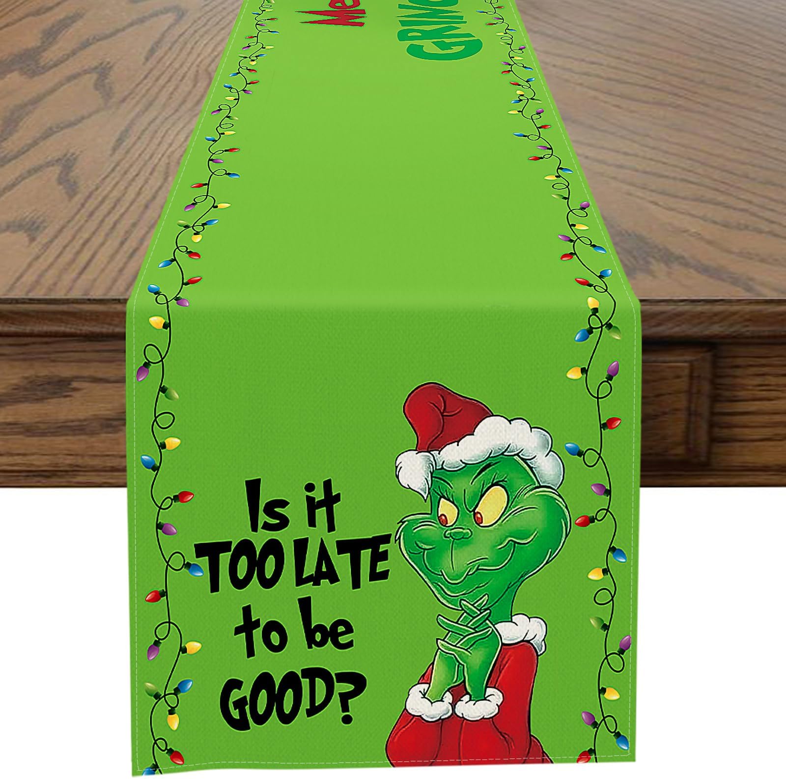 OhokChristmas Decor Table Runner for Kitchen Dining Table Thanksgiving Day Table Runner for Living Room Farmhouse Table Runners for Party Home Decor (Grinch is It Too Late yo Be Good)