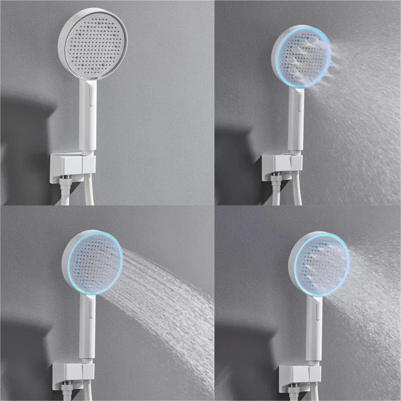 Cabezal de ducha LED sin electricidad de alta presión, cabezal de ducha con rociador ajustable de 3 modos, accesorio de baño(Grey head)