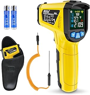 Infrared Thermometer MESTEK Laser Digital Thermometer with K Probe -58℉~1472℉(-50℃~800℃) Non-Contact Temperature Gun Color LCD Screen Adjustable Emissivity Humidity Cooking BBQ Oven Pizza Car Fridge