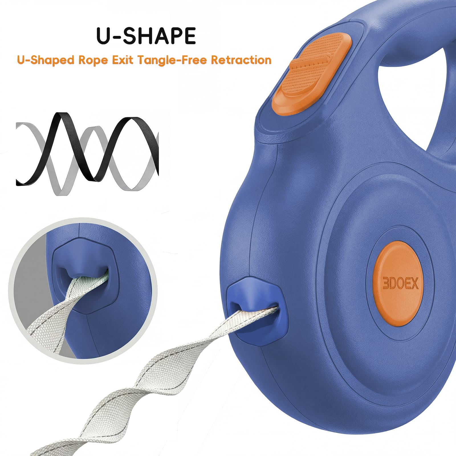 Laisse rétractable pour chiens de petite et grande taille, corde en nylon réfléchissante anti-morsure avec distributeur de sacs à déjections, mousqueton anti-explosion, poignée antidérapante (bleu