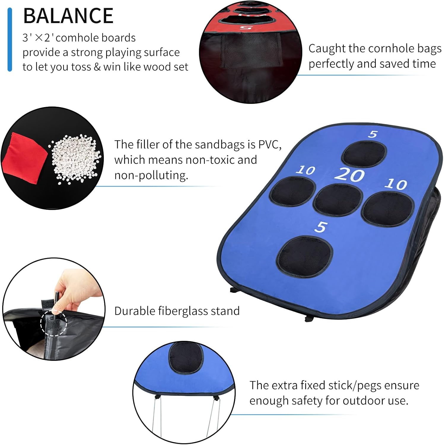 Portable Cornhole Set PVC Framed Corn Holes Outdoor Game Set with 2 Cornhole Boards, 8 Cornhole Bean Bags and Carrying Case, Camping Games Indoor Outdoor for Adults, Travel Camping Accessory