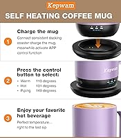 Vista 3 de Kepwam Self-Heating Coffee Mug T1, 16oz Rechargeable Heated Coffee Mug, Smart Coffee Warmer Mug with App-Controlled,Advanced Temperature-Controlled