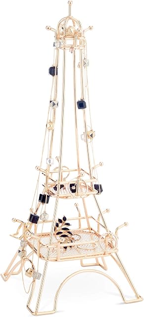 Beautify Metal Jewelry Hanger Organizer Display Tower, Tree Stand Jewelry Holder for Earrings Necklaces and Bracelets, 17 Hook Storage - Eiffel Tower Jewelry Organizer