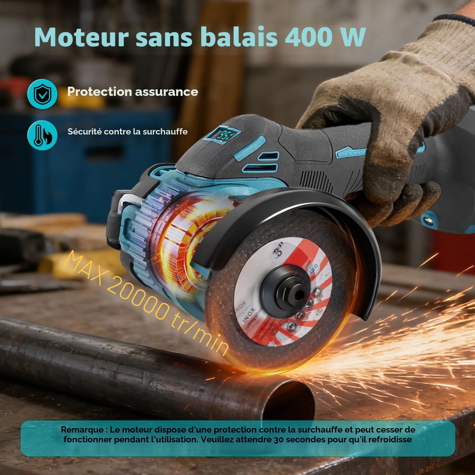 Meuleuse d'angle sans fil pour Makita 18V, mini meuleuse d'angle sans balais 20 000 tr/min 75 mm petit outil d'angle avec 2 disques pour coupe, polissage, meulage (pour Makita)