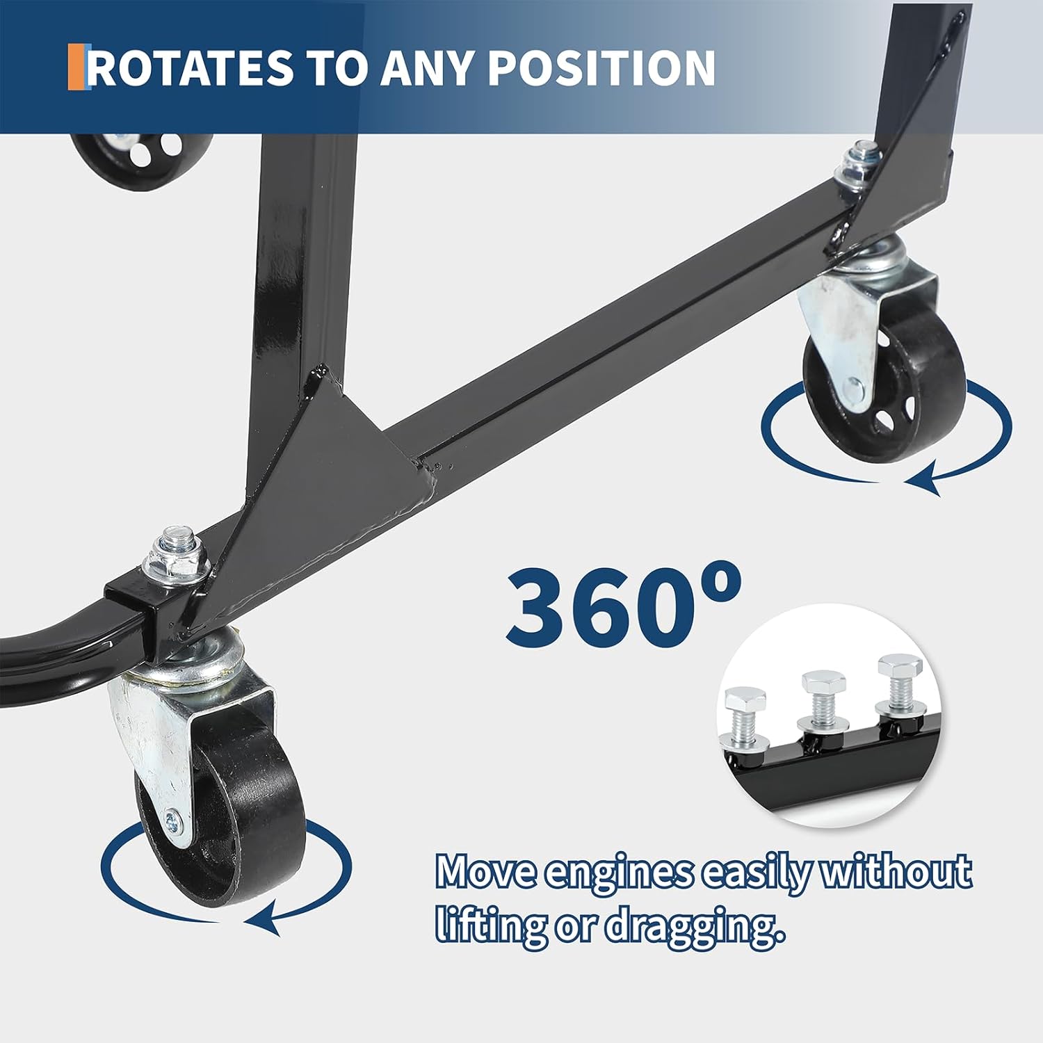 Engine Cradle with Wheels,750 LBS Load Capacity Rolling Engine Stand with 4 Swivel Casters and 4 Hook Positions, Engine Cradle Rolling Stand for Chevy Small Block and Big Block 23.62"L*18.62"W*13.58"H