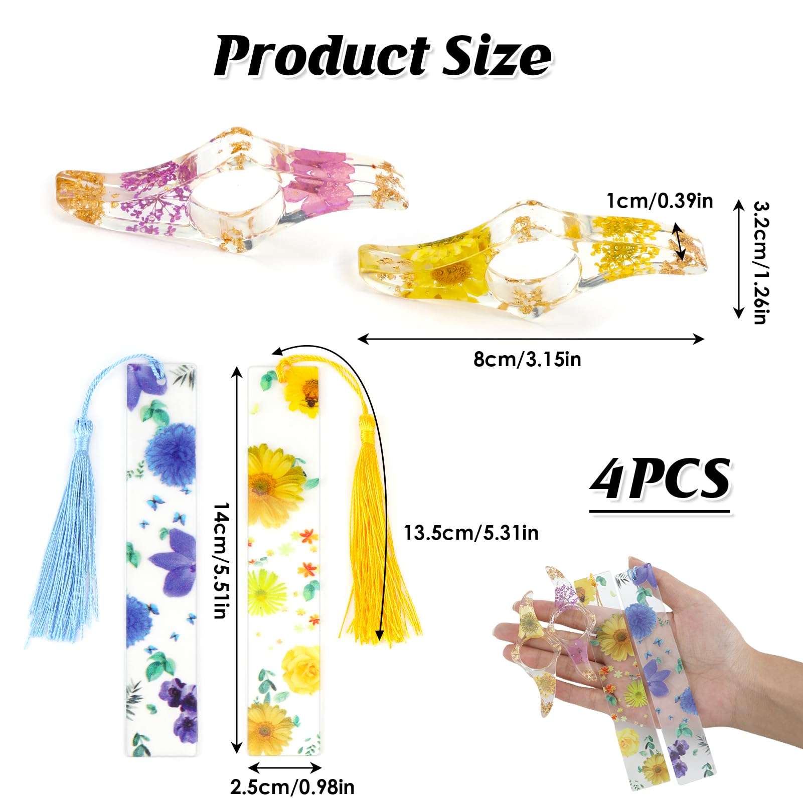 Newellsail Support De Page De Livre De Fleurs Séchée Anneau De Lecture En Résine Marque-pages Faites à La Main Ouvre Livre Accessoires De Lecture 2 Pièces ( Bleu Et Violet