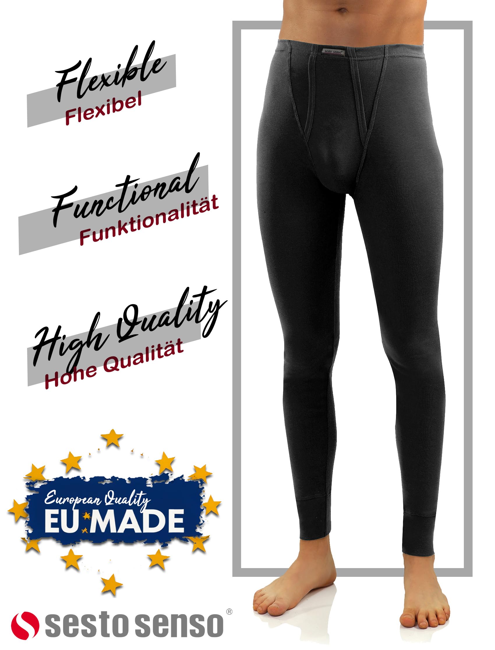 sesto senso Caleçon Long Coton 100% Pantalon sous-Vêtements Bas Thermique Homme