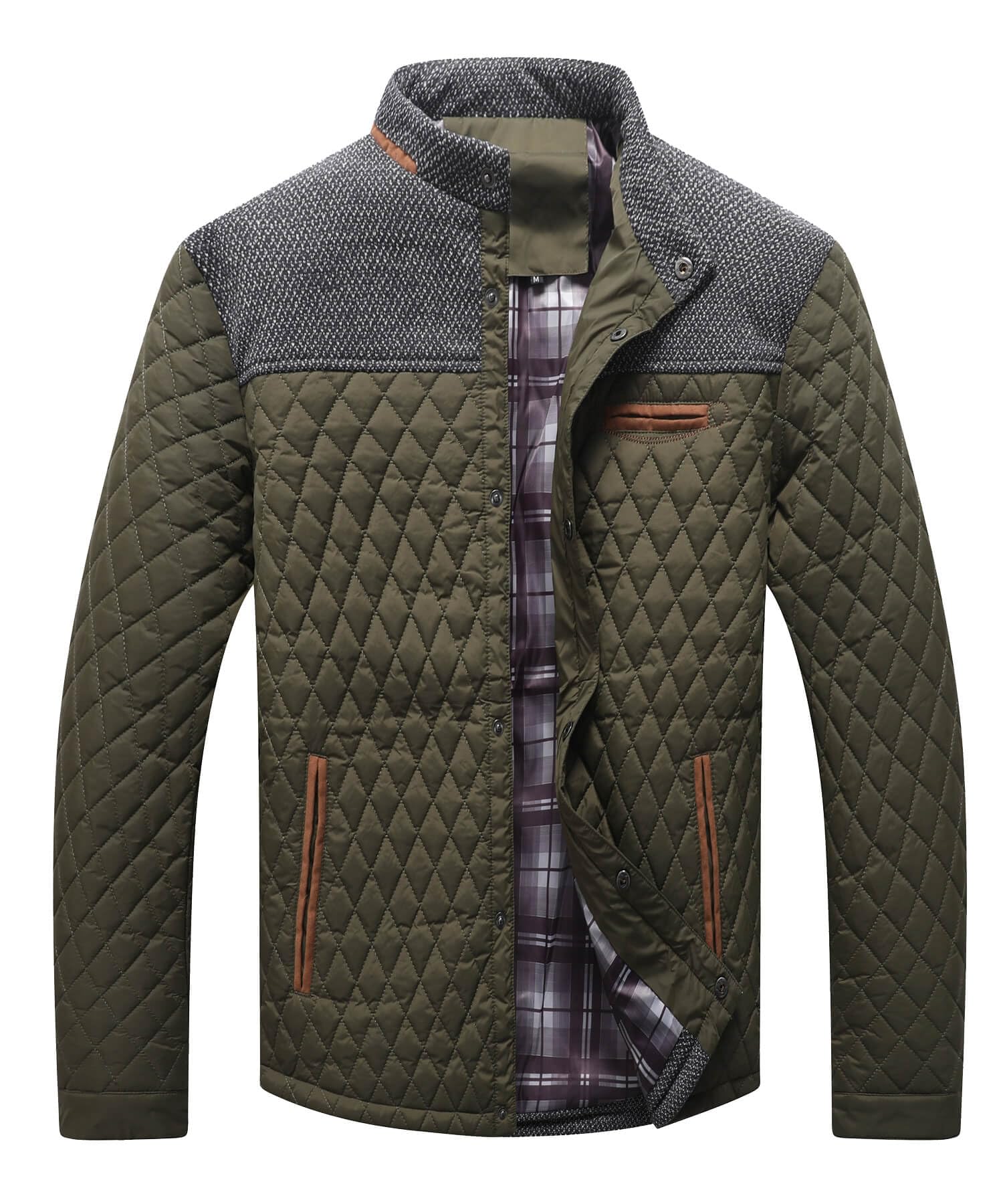 HYPESTFITMen's Diamond Quilted Puffer Down Jacket Lightweight Business Casual Button Down Shirts