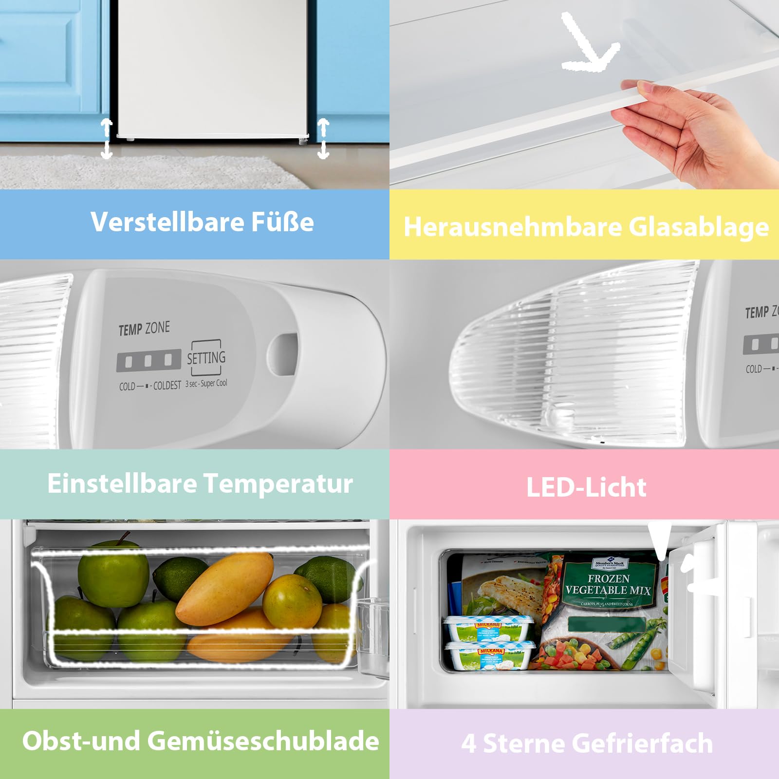 COMFEE' RCD80WH3(E) Frigorifero con Congelatore 80 Liter, Frigo Monoporta, Bassa Rumorosità 39db, Porta Reversibile, Compressore Inverter, Luce LED, Adatto per Casa, Ufficio, Camera, Bianco