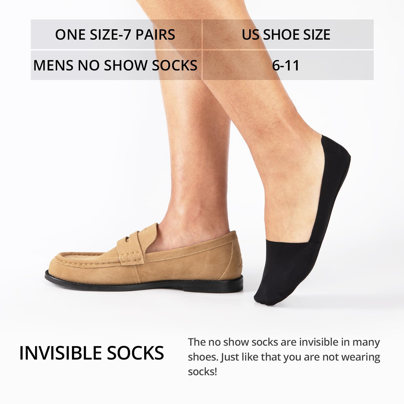 Heatuff 7 pares de calcetines invisibles para hombre, antideslizantes, de corte bajo, informales, delgados, invisibles, para barco plano