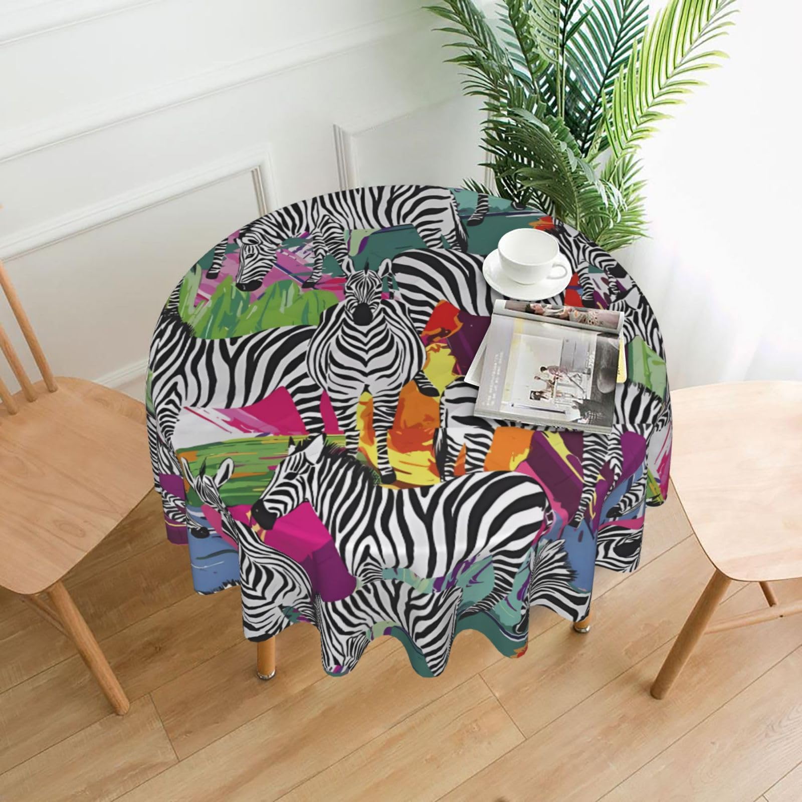 WHJSSF Zebra Prints Round Decorative Table Throw 60 Inch – Waterproof Table Cover for Dining, Coffee Tables, and Outdoor Events