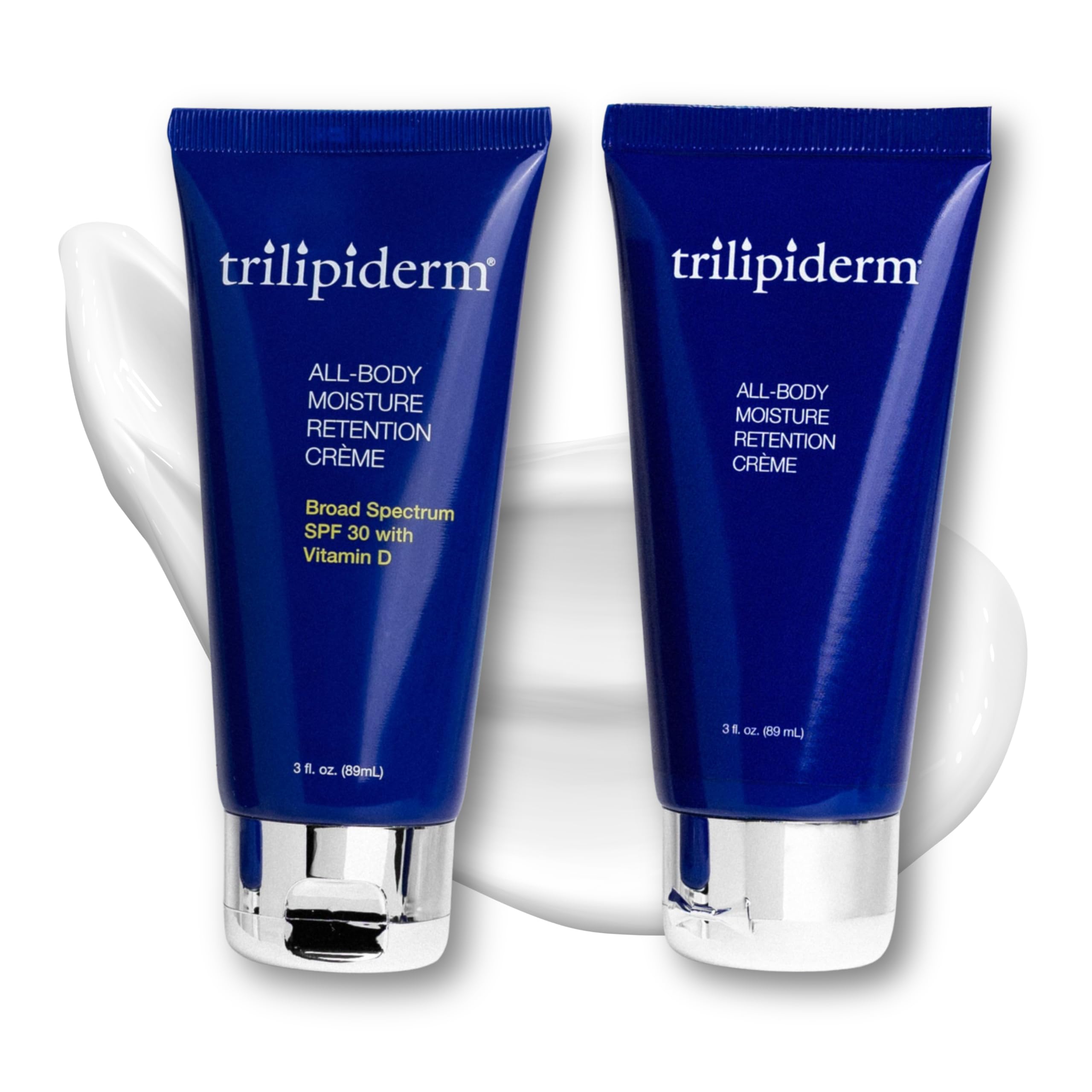 Trilipiderm Weekender Bundle - All-Body Moisture Retention Crème 2-Pack Travel Size – 1x SPF 30 Broad Spectrum Sunscreen 3 oz + 1x Original Formula 3 oz