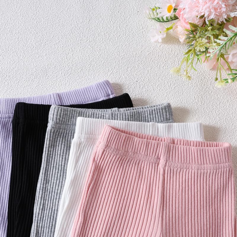 5 Pack Toddler Girl Pants Baby Girl Solid Ribbed Pants Toddler Girls Bottoms Leggings Newborn Cotton Jogger - Image 4