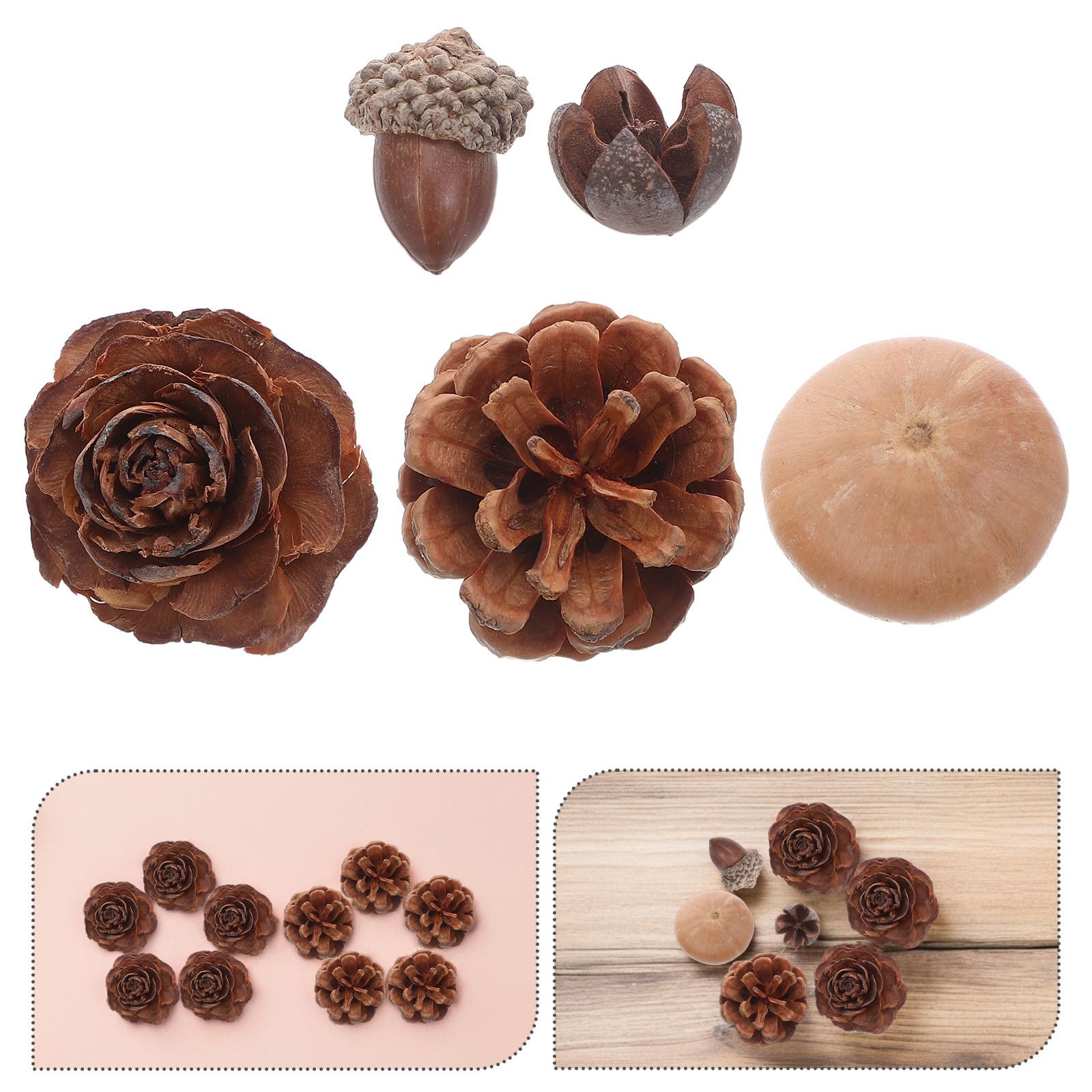 FRCOLOR 5 Set Mini Pigne Decorative in Legno per Natale e Inverno, Rustiche