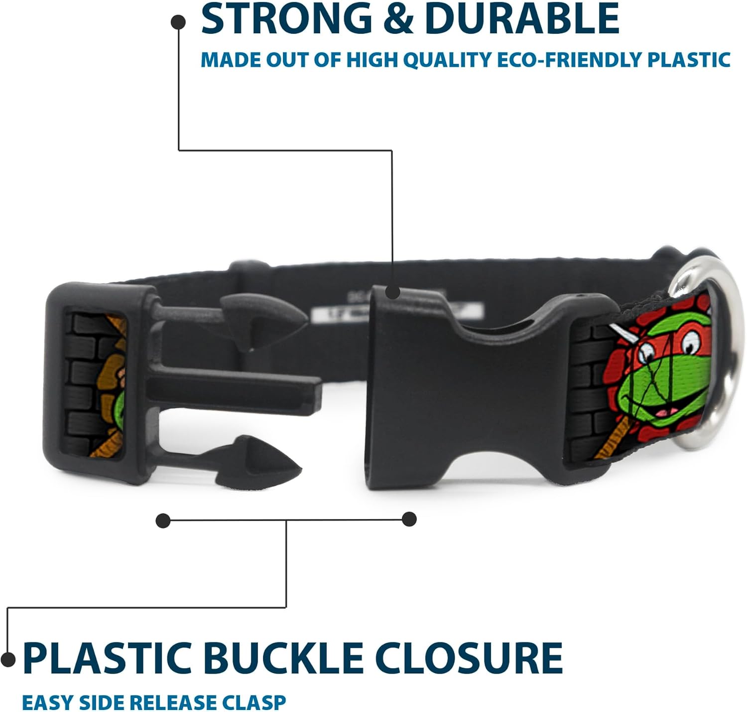 Buckle-Down Classic Tmnt Expressions/Battle Gear Gray/Multicolor Plastic Clip Collar, Wide Small/13-18"