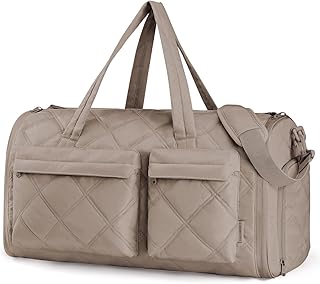 Garment Duffel Bag, Convertible 2-in-1 Puffy Water-Resistant Carry-On with Shoe Compartment (A-Khaki)