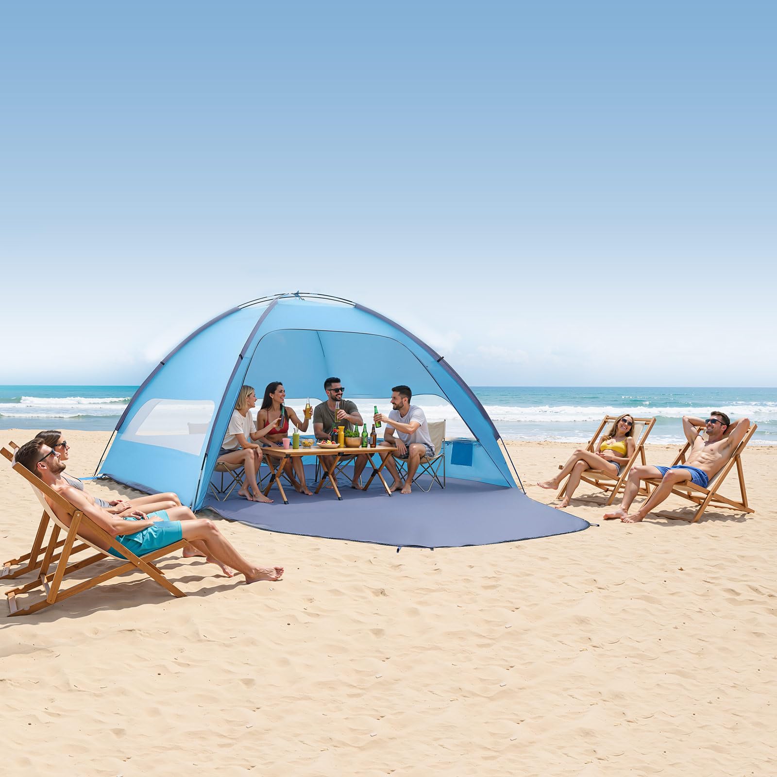 VEVOR Tente de Plage 8 Personnes Anti-UV UPF 50+ Abri Soleil Portable avec Sac de Transport