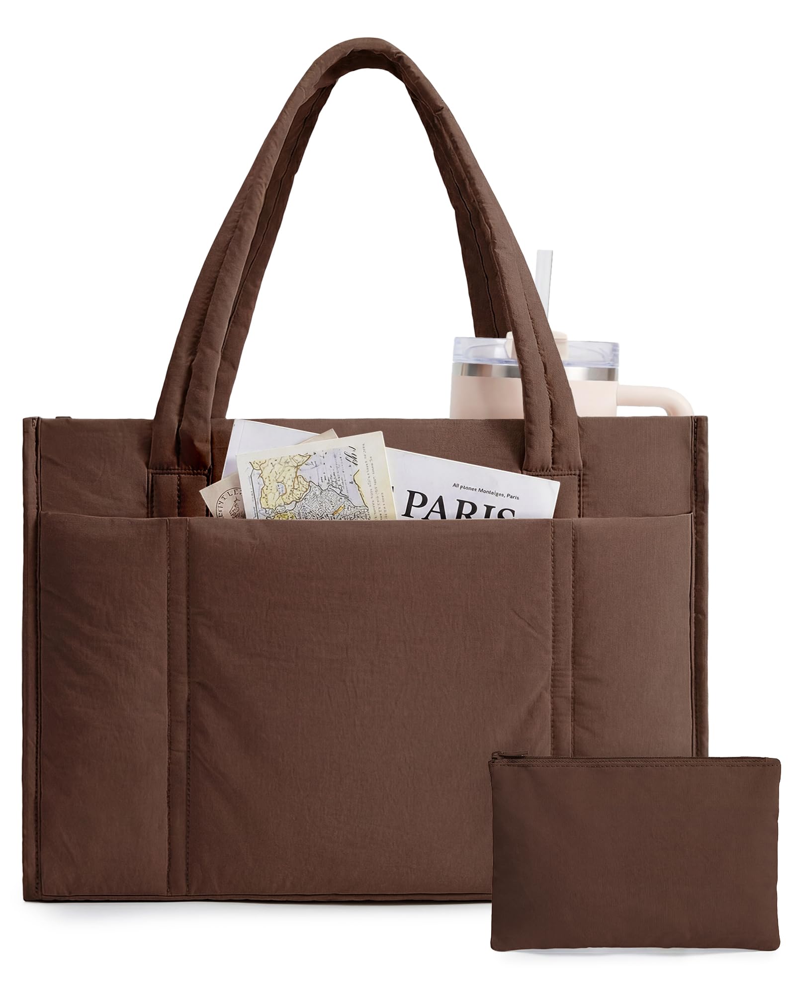 BAGSMART Tote Bag for Women, 2Pc Puffer Tote Bag with Zipper, Quilted Work Tote Teacher Bag Shoulder Handbag | Beach Tote, Diaper Bag Tote, for Travel, Gym, Lightweight, Fit 15.6" Laptop, 21L Medium Tote — view 13