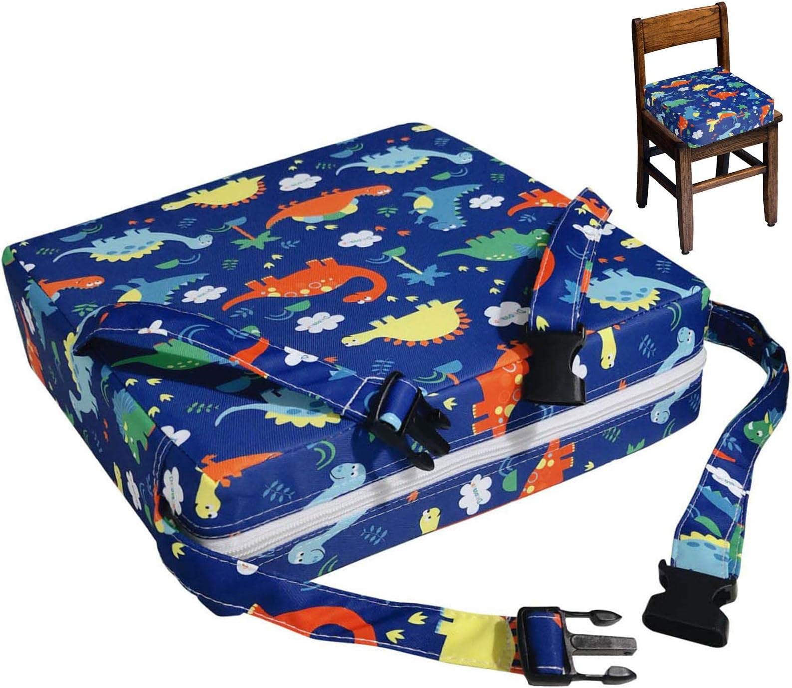 Washable Thick Chair Seat Pad, Portable Booster Cushion Baby Booster Cushion Children's Dining Chair Booster Pad, Adjustable Highchair Booster Seat with Straps for Baby Toddler