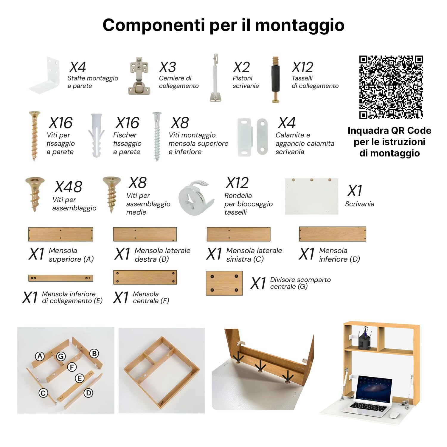 Wintem - Scrivania a Muro Richiudibile con Ripiani Portaoggetti, Design Salvaspazio per Casa e Ufficio, Facile da Ripiegare, Ideale come Scrittoio da Parete Moderno e Funzionale