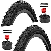 WHEELO 2-Pack 26x1.95 Folding MTB Tires with Schrader Tubes, Levers & Rim Strips - Block Tread for Off-Road Traction