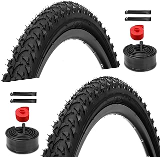 WHEELO 2-Pack 26x1.95 Folding MTB Tires with Schrader Tubes, Levers & Rim Strips - Block Tread for Off-Road Traction