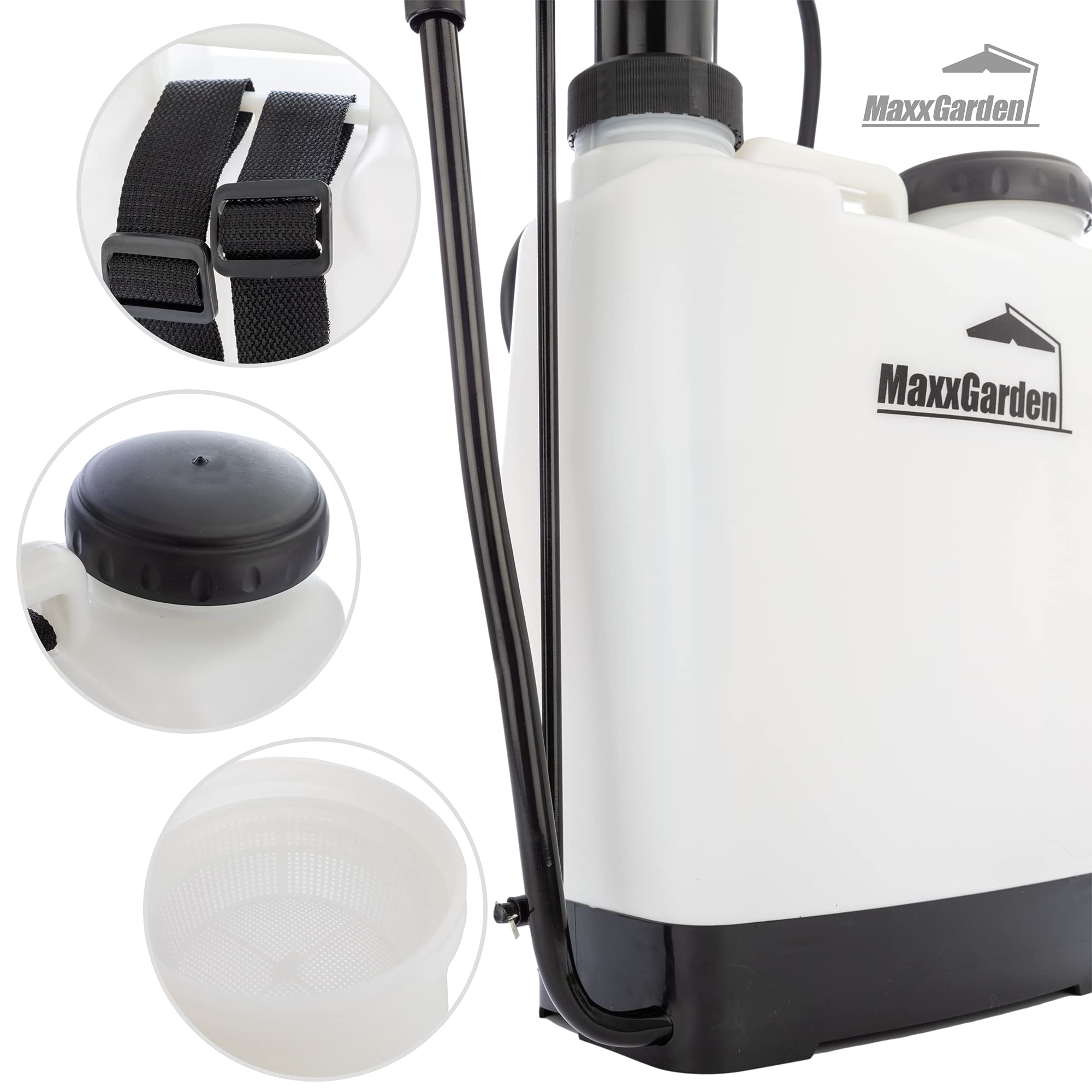 Spruzzatore da giardino per piante ed erbe cattive con tracolla extra, 16 l, 52 x 38 cm, bianco