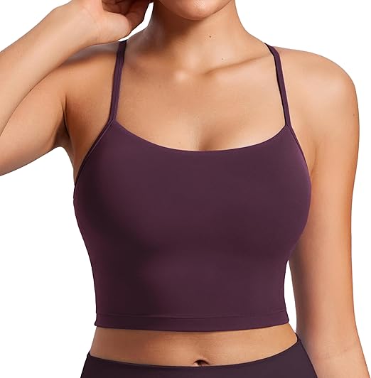 CRZ YOGA Womens Butterluxe Y Back Longline Sports Bras - Spaghetti Straps Racerback Padded Yoga Workout Crop Tank Top