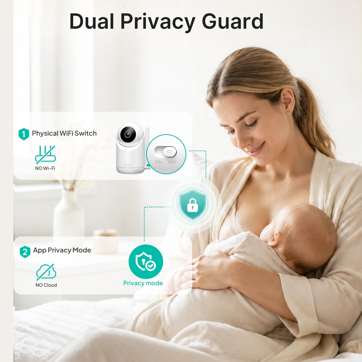Jartoo Baby Monitor intelligente con 2K 2 telecamere e supporto, schermo da 14 cm, Wi-Fi ibrido e senza connessione Wi-Fi, lungo raggio, rilevamento basato su AI, app gratuita e registrazione 24/7