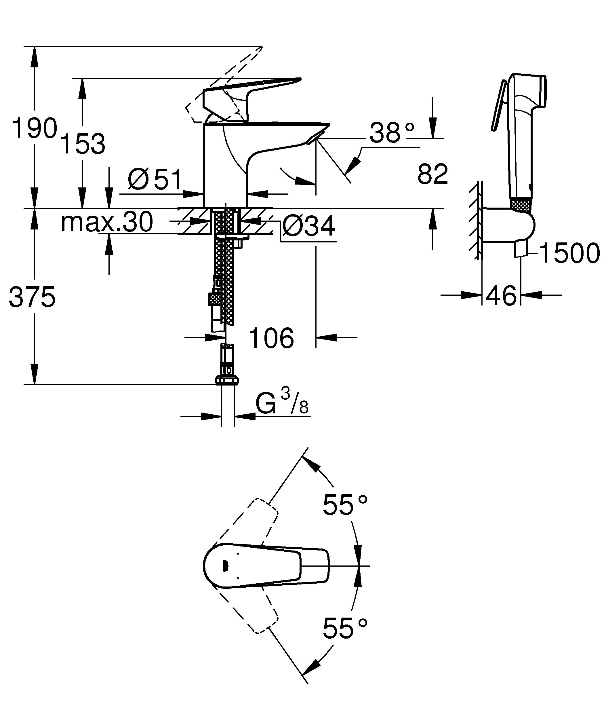 GROHE Start Edge Einhand-Waschtischarmatur – Chrom, Wassersparend, Mit Keramikkartusche