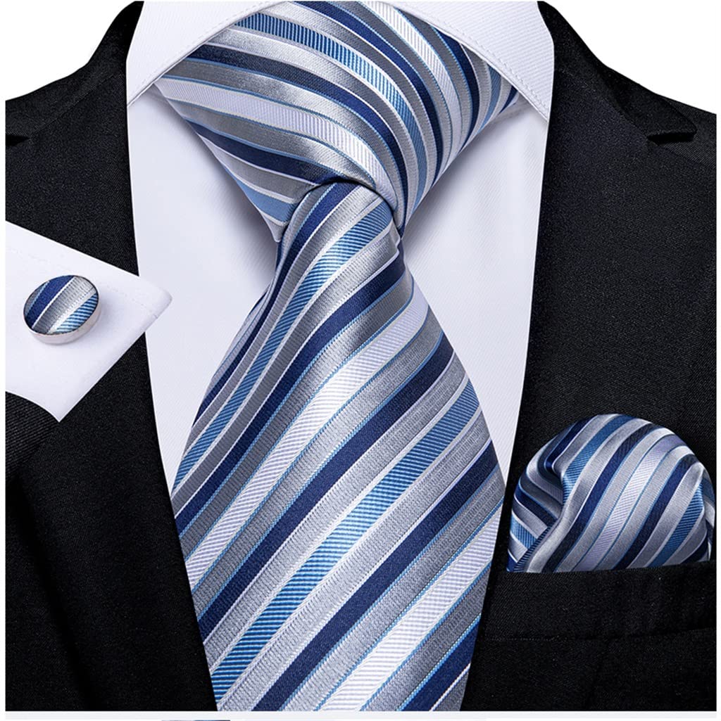 Corbata Formal a Rayas, Corbata de Seda, pañuelo, Gemelos, Corbata de Boda para Hombre, Traje de Negocios, pañuelo, Gemelos