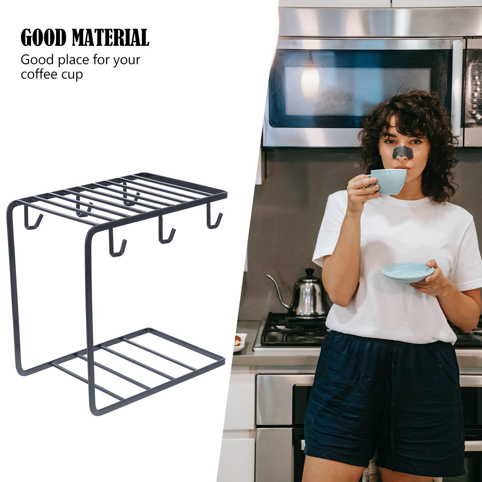 UKCOCO Portabicchieri Design Pratico 6 Ganci in Ferro Nero Semplice e Chic Organizer per Tazze per Drenaggio Rapido, per Cucina e Ufficio