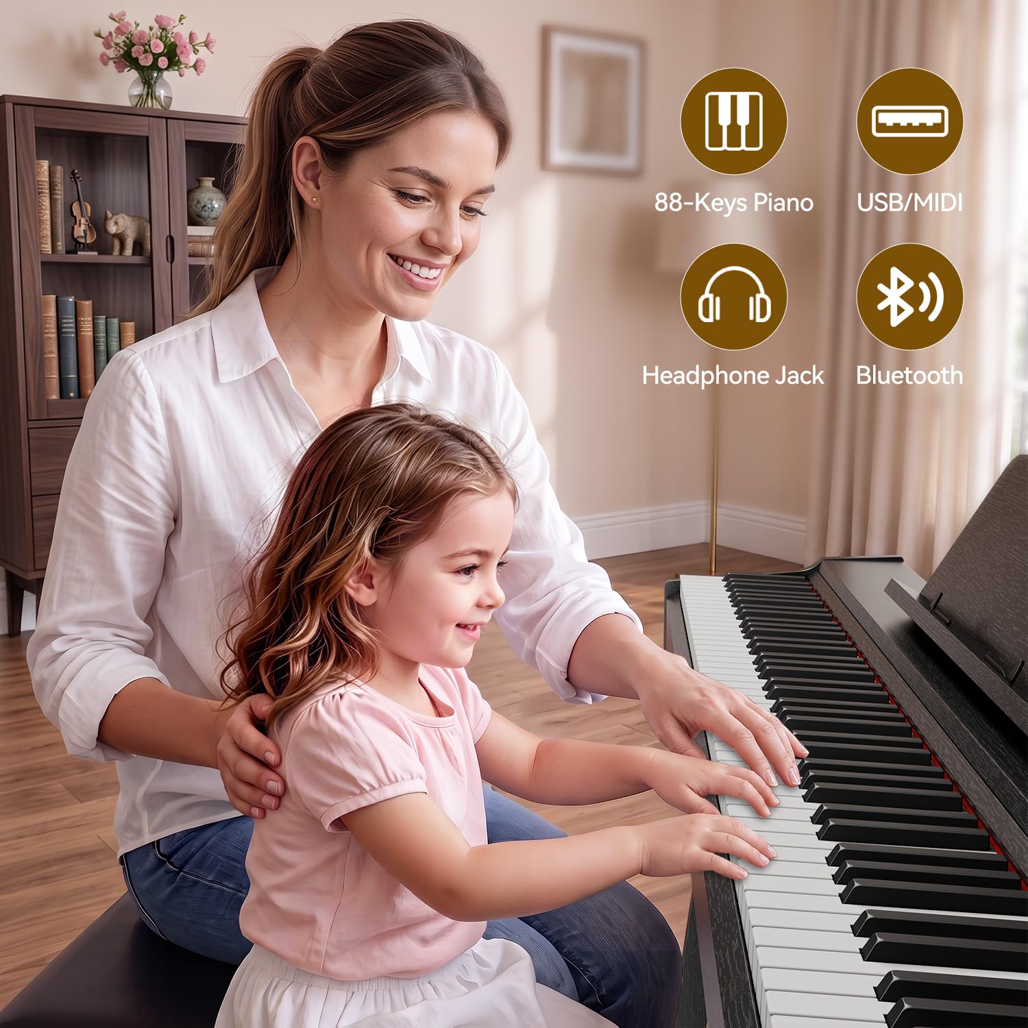 Rhymo Tastiera ponderata a 88 tasti, pianoforte digitale con altoparlanti, pianoforte digitale verticale in legno, tastiera elettronica con supporto per mobili, adatta per principianti