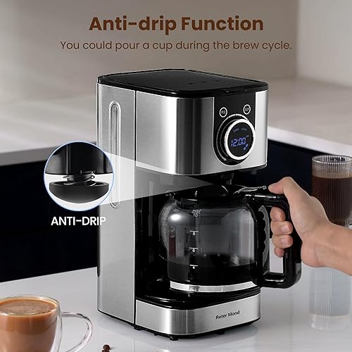 Miniatura 5 de Cafetera, cafetera programable de 10 tazas con cafetera de mantener caliente, pantalla LCD, control de fuerza de preparación, máquina de café