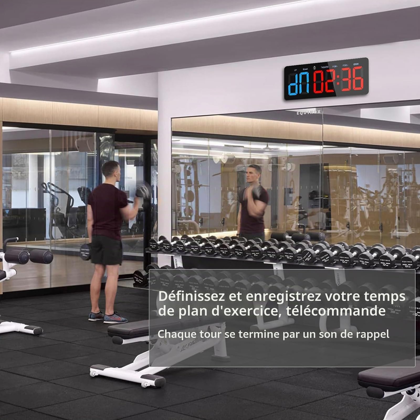 Timer Sport Fitness Grand Minuteur D'intervalle LED de Gym Chronomètre | Count Up, Count Down, Horloge, TABATA, HIIT