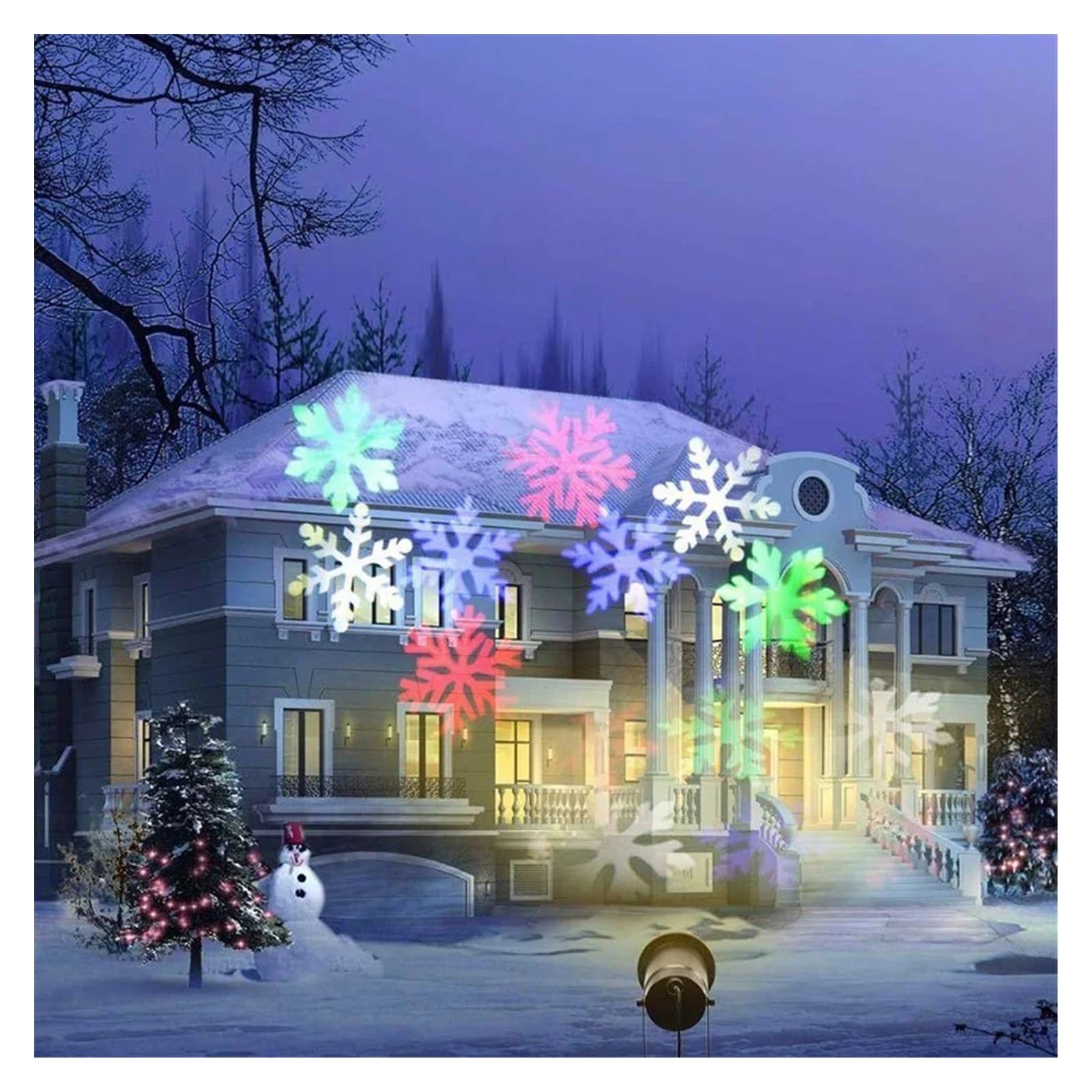 Projecteur Noel Exterieur, Projecteur de Neige Mobile étanche, Lampes de Flocon de Neige LED, lumière de scène en Plein air, fête de noël, Lampe de Jardin de pelouse(Colorful Snowflake)