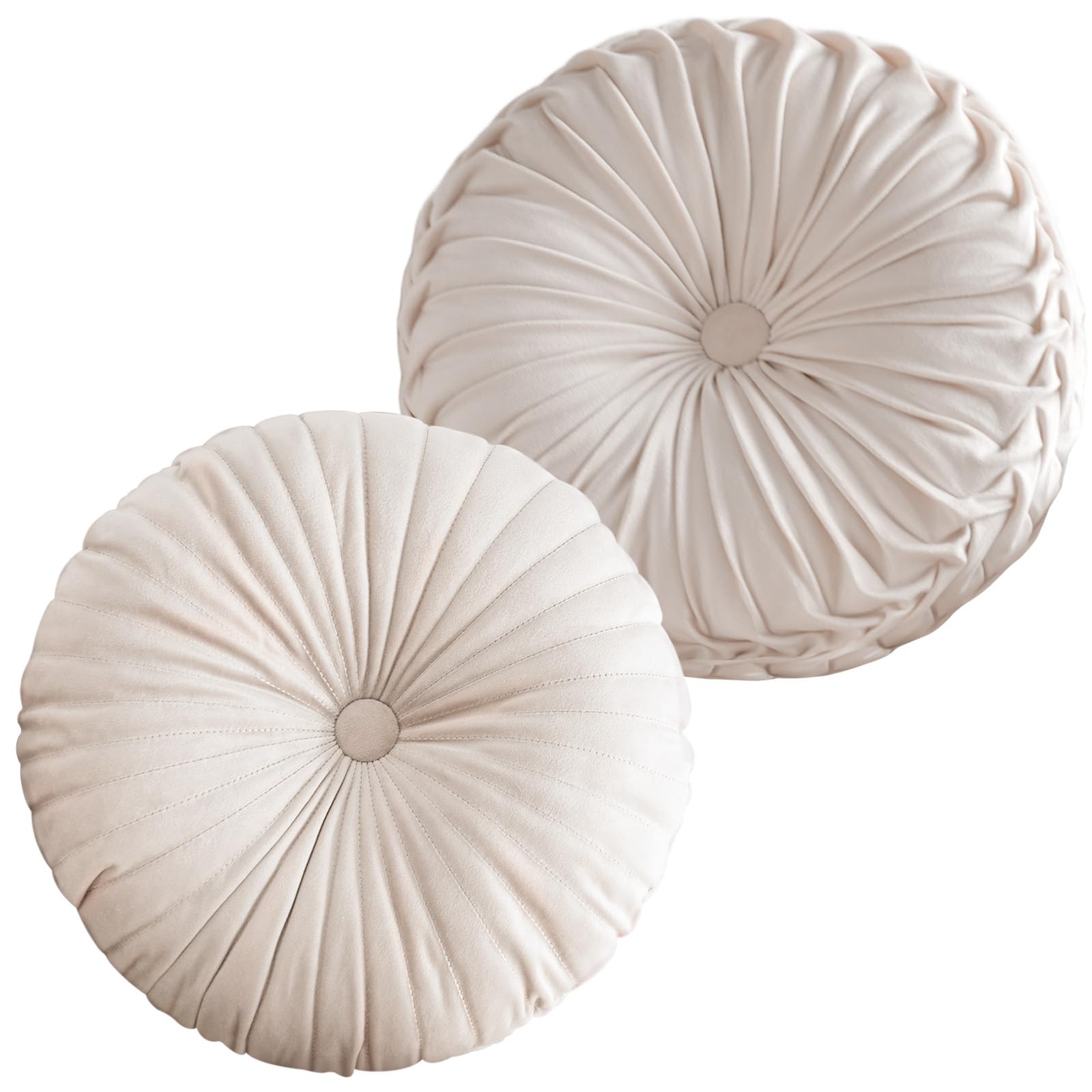 Teieas 2 Pcs Round Throw Pillows Pleated Velvet Pumpkin Round Pillows Floor Cushion for Living Room Couch Chair Bed Sofa 15.7"x15.7"/13.8" x 13.8" (